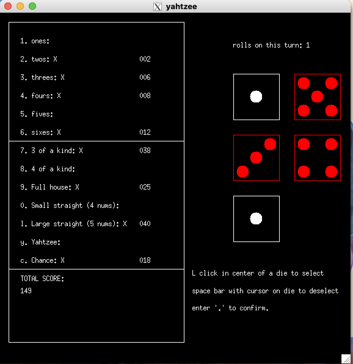 Screenshot of Yahtzee